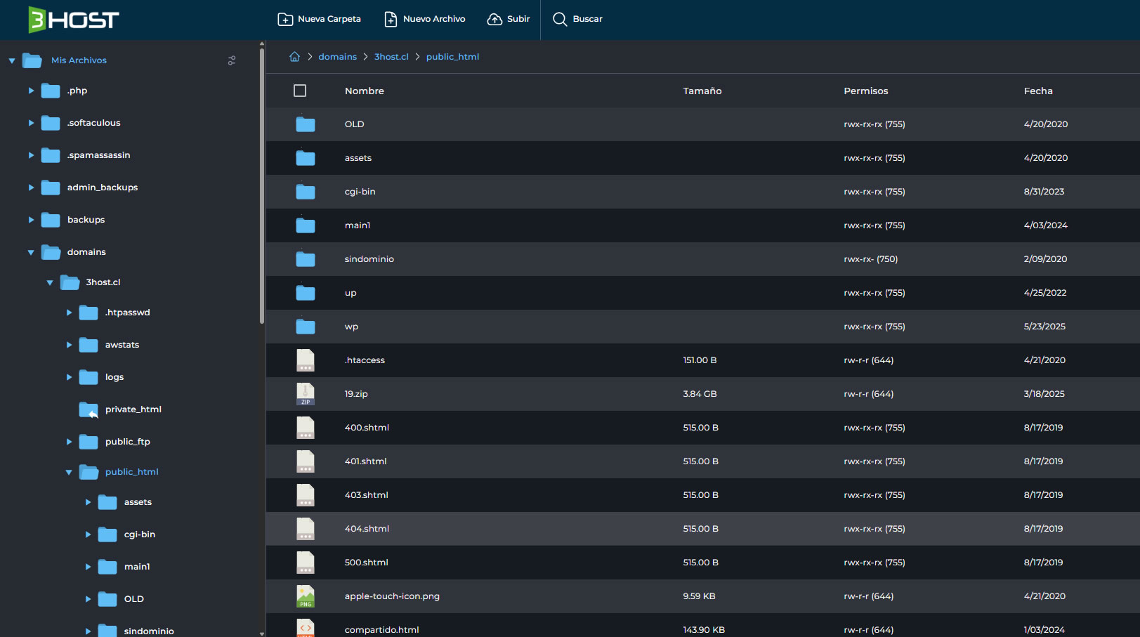 Administrador de Archivos de Direct Admin en 3Host