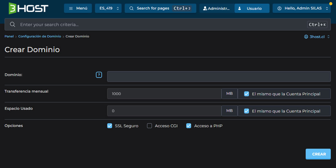 Añade un nuevo dominio